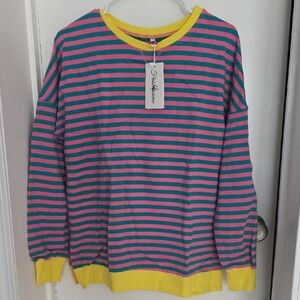 Trendy Striped Sweatshirt - Pink and Green